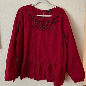 Lane Bryant Red Peplum Top with Black Embroidery